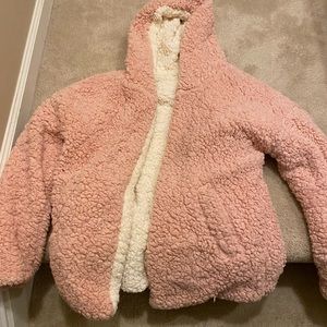 Women’s Sherpa open front sweater with hood and pockets